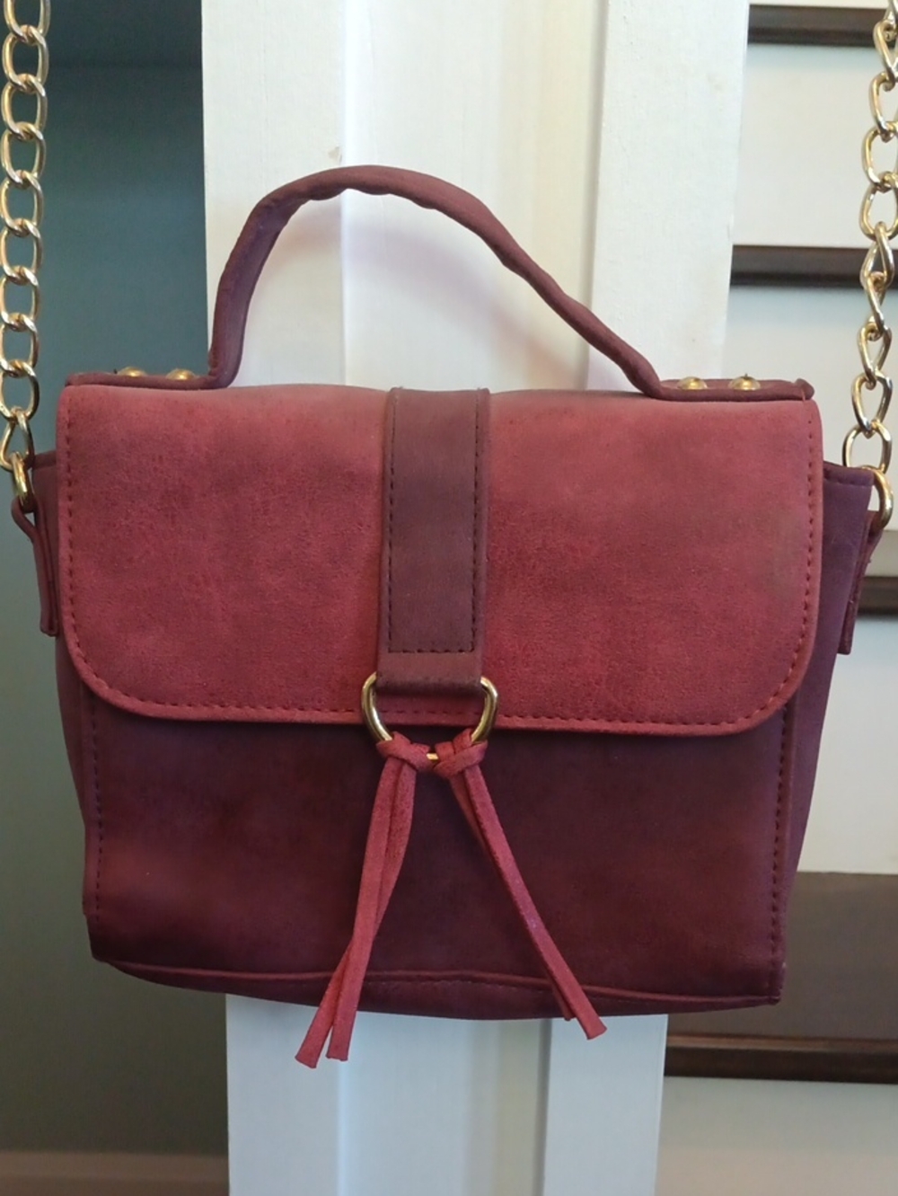 ^ Stila Two-Tone Plum Small Crossbody Bag
